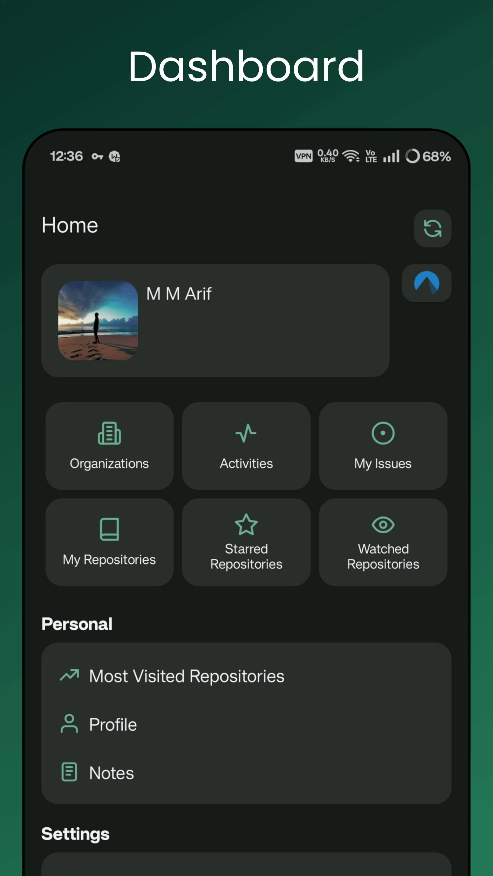 GitNex repositories screen